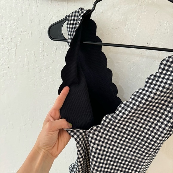 Black White Gingham Check Stretch Scallop Double Sided Slip On Bodysuit M/L - Picture 5 of 8